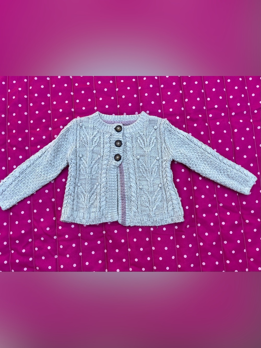 Mini boden girl  Gray Cable Knit Baby Cardigan with Wooden Buttons